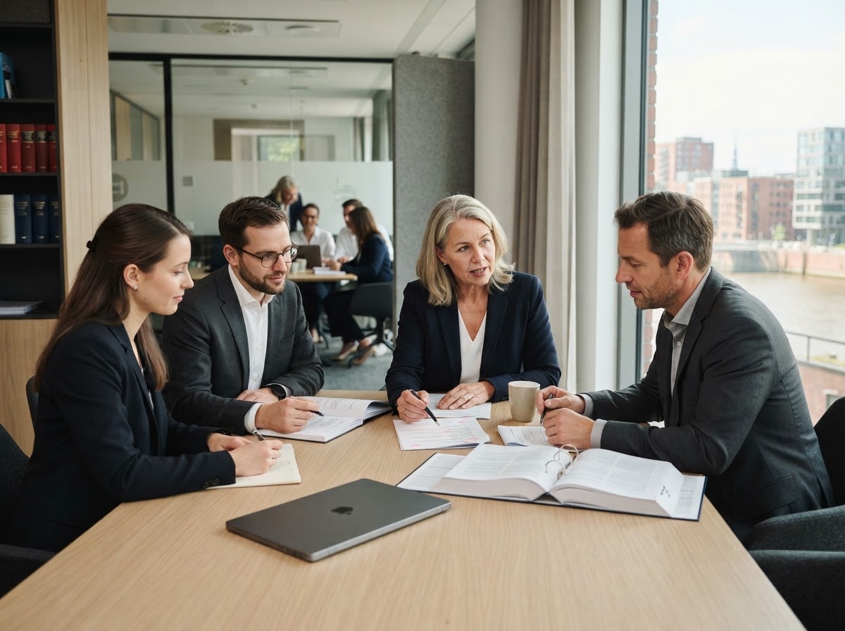Cresthaven Legal Team bei der Analyse von Risikomodellen und Marktdaten